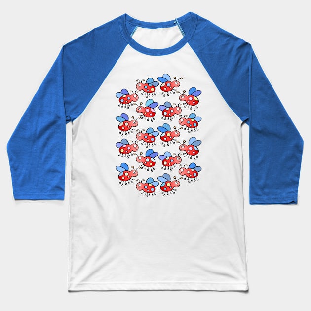 Cute Kawaii Ladybird Pattern Baseball T-Shirt by Davey's Designs